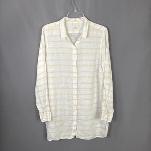 Garnet Hill Top Womens Medium Yellow Linen Striped Blouse Coastal Lagenlook